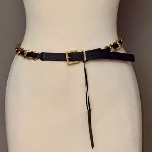B-Low the Belt NWT Black Genuine Leather Woven Chain Belt Sz XS